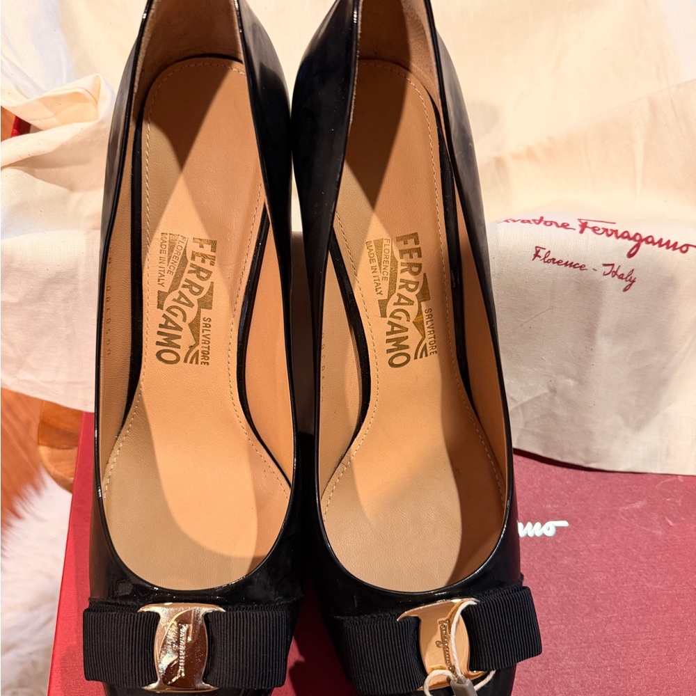 Salvatore Ferragamo Black Patent Leather Heels